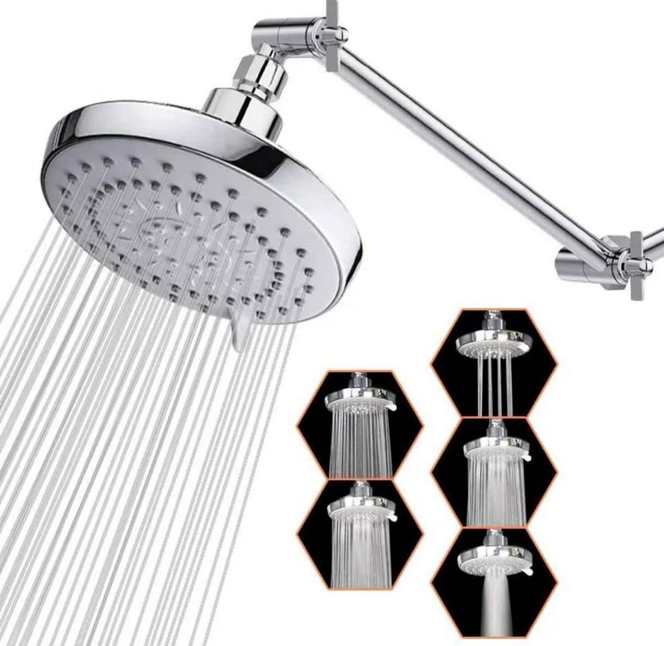 5 Spray Settings Adjustable Rain Shower Head with Extension Arm