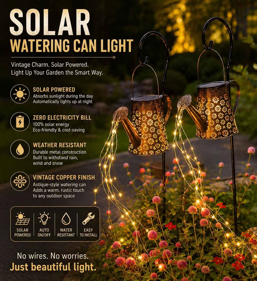 Vintage Copper Solar Watering Can LED Garden Light