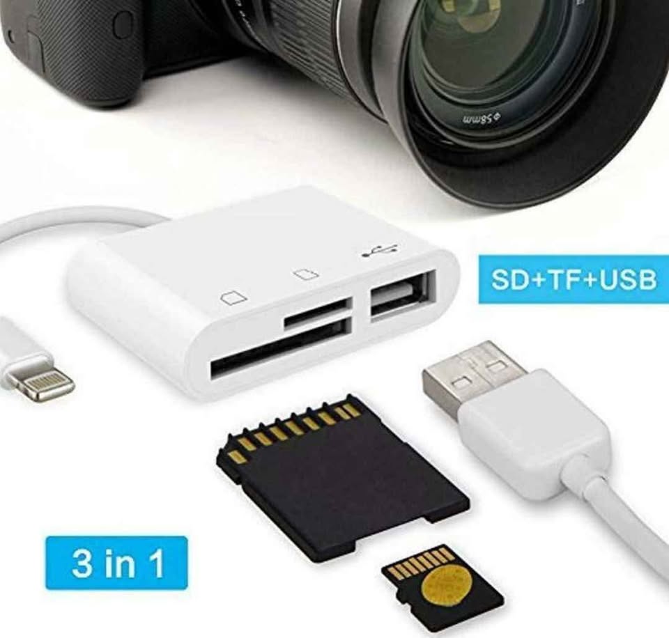 3 in 1 Lightning Card Reader for iPhone 14,13,12,11, x, xs, xr, 8, 7, 6