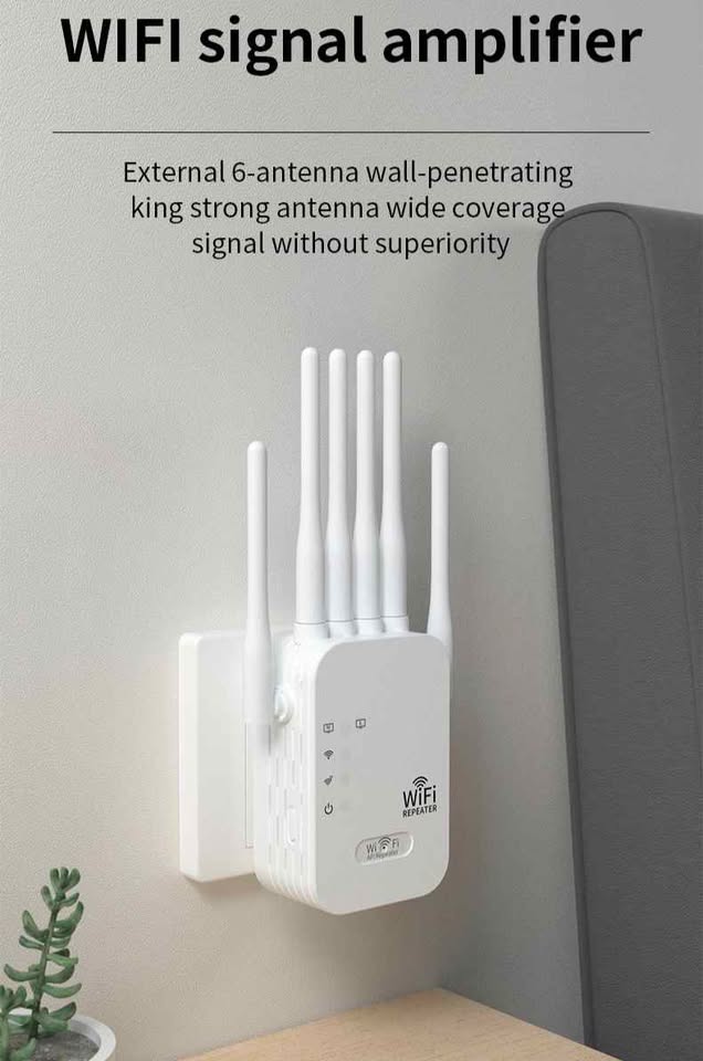 WiFi Extender Repeater 300Mbps – Strong Signal Booster (2.4G, 6 Antennas)